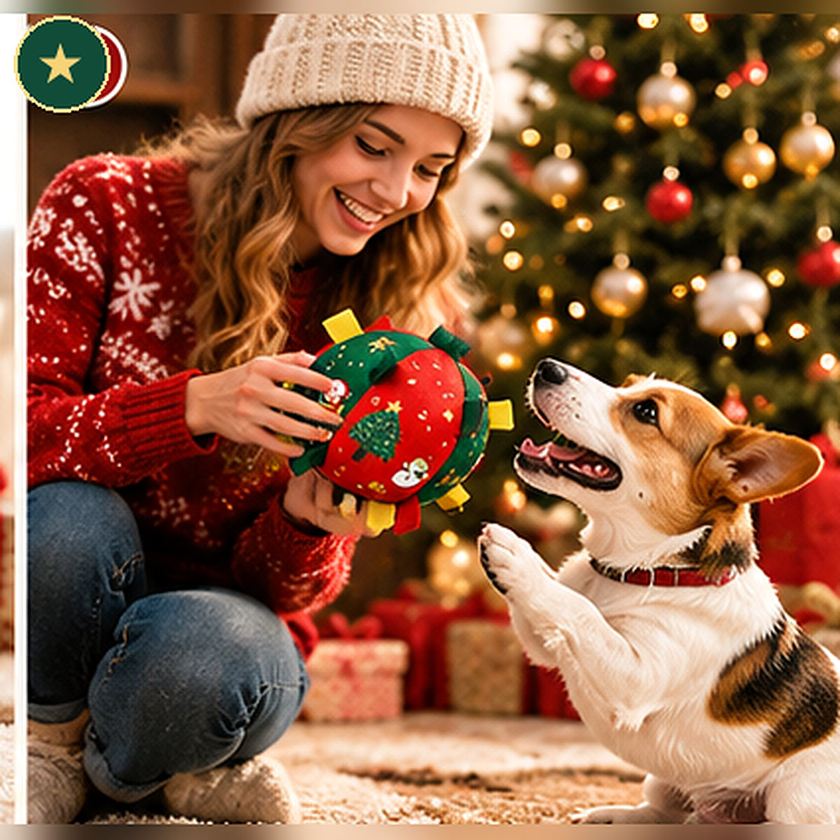 Dog Christmas Interactive Toy Soccer Ball with Bell🎄🐶🐱