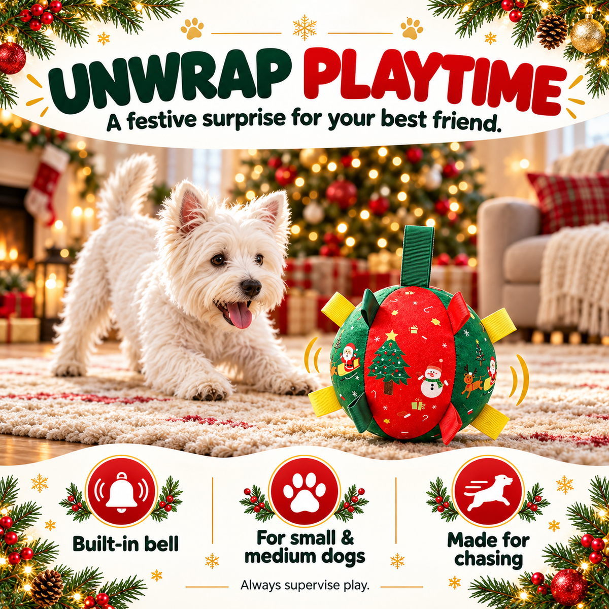 Dog Christmas Interactive Toy Soccer Ball with Bell🎄🐶🐱