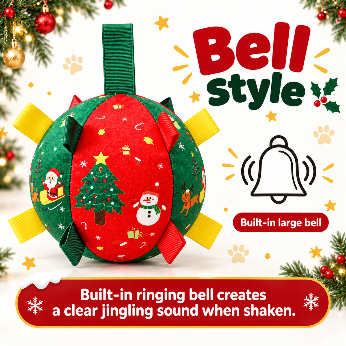 Dog Christmas Interactive Toy Soccer Ball with Bell🎄🐶🐱