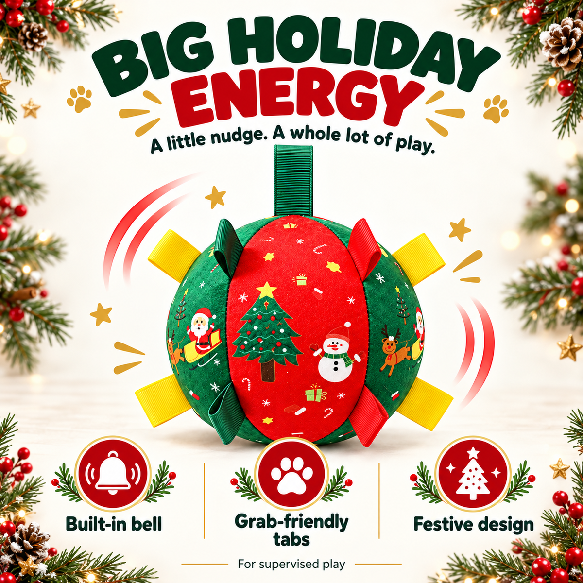 Dog Christmas Interactive Toy Soccer Ball with Bell🎄🐶🐱